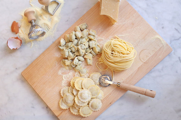 fresh pasta on a wooden board