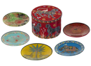 Glass Plate Set in Red Tin