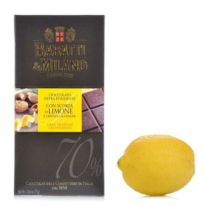 Baratti & Milano Lemon and Ginger Dark Chocolate Bar 70%